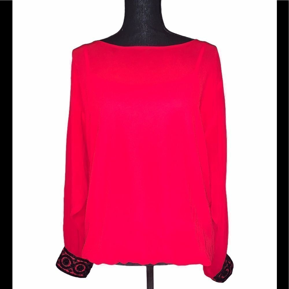 By&By Embroidered Cuff Crewneck Blouse
